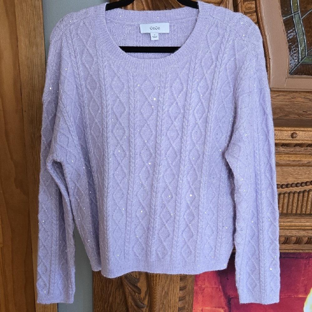 CeCe Lilac Cable Knit Sweater